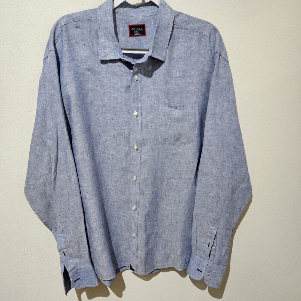 UNTUCKit Men’s XXL 100% Linen Wrinkle Resistant Light Blue Button Down Shirt